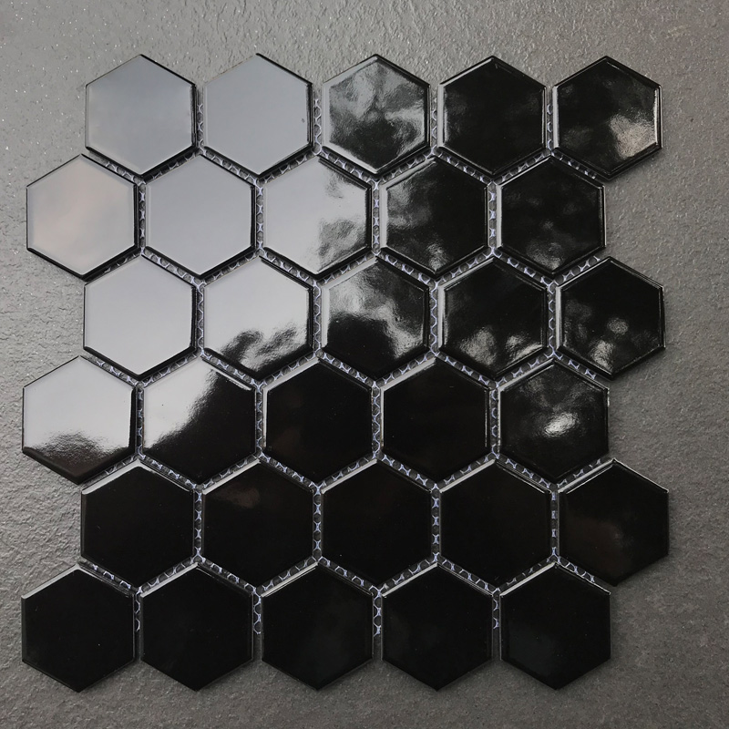 hexgaon ceramic glossy and matte black and white mosaic tile for wall backsplash floor decor 