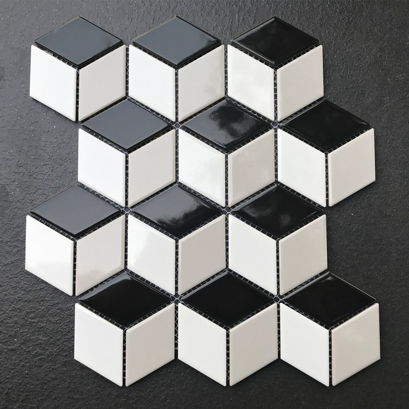 glazed diamond shaped mosaic rhombus ceramic cube 3d mosaic for wall and floor tile 