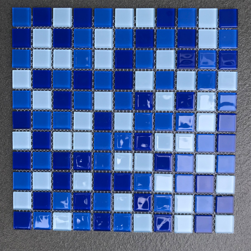 China swimming pool tiles glass mosaic blue mix color